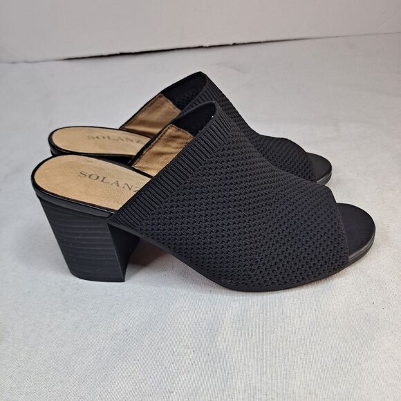 Solanz Marissa Mesh Sandals Women's 7M Black Block Heeled Mules - Picture 5 of 10